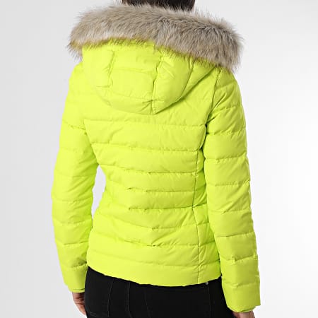 Tommy Jeans - Cappotto donna 8588 giallo verde fluo con cappuccio in pelliccia