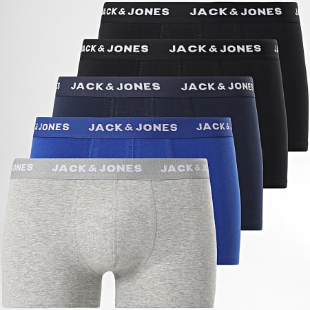 Jack And Jones - Set di 5 boxer basic a tinta unita nero blu reale grigio erica