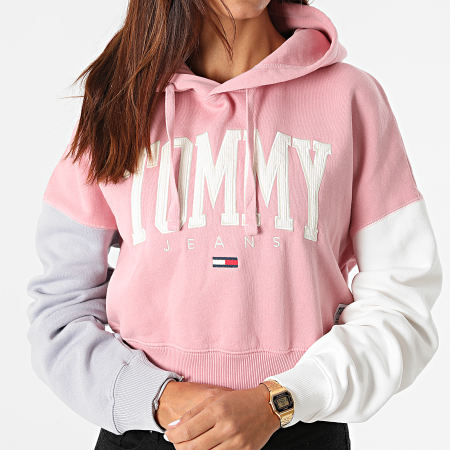 Tommy Jeans - Sweat Capuche Crop Femme Color Block 2105 Rose