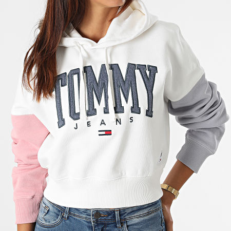 Tommy Jeans - Sweat Capuche Crop Femme Color Block 2105 Blanc