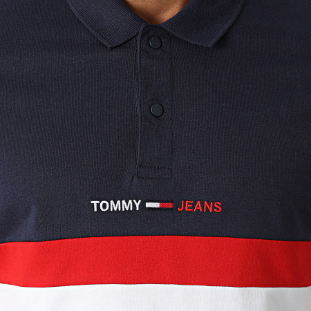 Tommy Jeans - Polo Manches Longues Regular Colorblock 0918 Bleu Marine Ecru Rouge