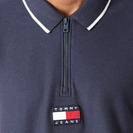 Tommy Jeans - Polo Manches Courtes RLX Zip Colorblock 0919 Bleu Marine Rouge