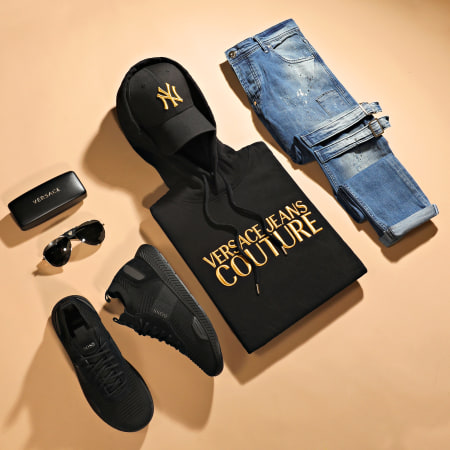 Versace Jeans Couture - Sweat Capuche Logo Embroidery 71GAIT01-CFOOT Noir Doré