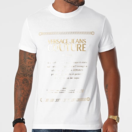 Versace Jeans Couture - Tee Shirt Garanzia Foil 71GAHT01-CJ00T Blanc Doré
