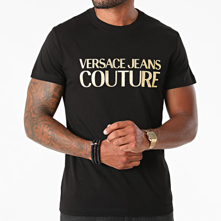 Versace Jeans Couture - Tee Shirt Logo Foil 71GAHT04-CJ00T Noir Doré