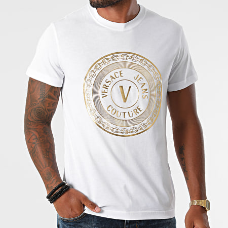 Versace Jeans Couture - Tee Shirt Vemblem Foil 71GAHT12-CJ00T Blanc Doré