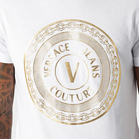 Versace Jeans Couture - Tee Shirt Vemblem Foil 71GAHT12-CJ00T Blanc Doré