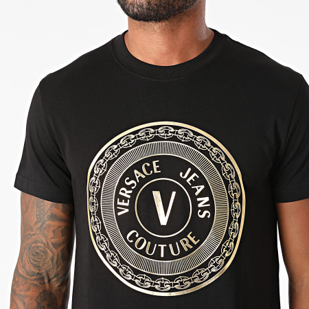 Versace Jeans Couture - Tee Shirt Vemblem Foil 71GAHT12-CJ00T Noir Doré