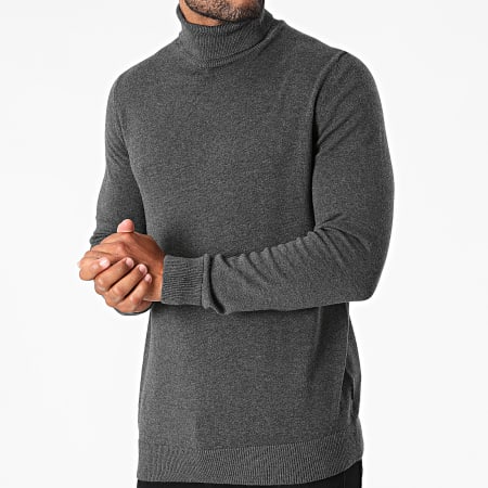 Only And Sons - Pull Col Roulé Alex Gris Anthracite Chiné