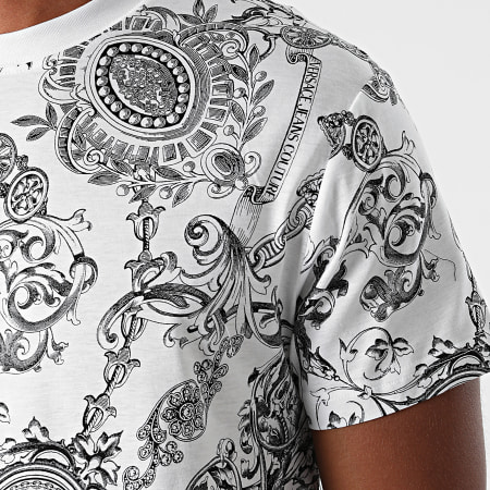 Versace Jeans Couture - Tee Shirt Slim Print Bijoux Baroque 71GAH6S0-JS017 Blanc Renaissance floral