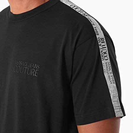 Versace Jeans Couture - Camiseta con logo de cinta normal 71GAH6R9-J0001 Negro reflectante