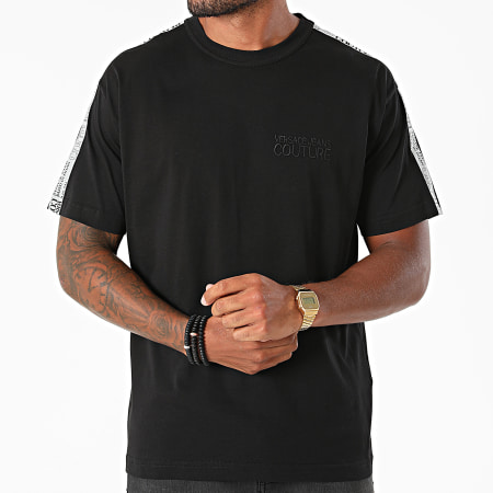Versace Jeans Couture - Camiseta con logo de cinta normal 71GAH6R9-J0001 Negro reflectante