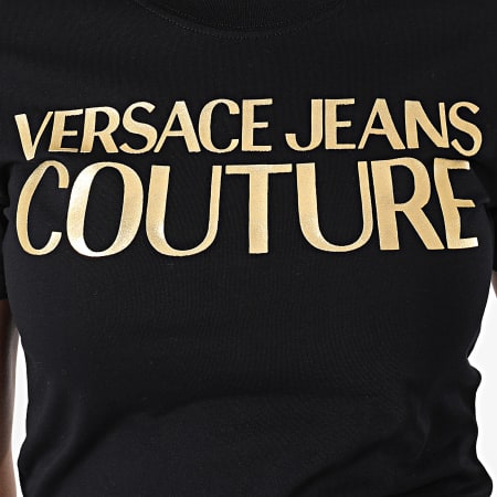 Versace Jeans Couture - Tee Shirt Femme Logo Foil Noir Doré