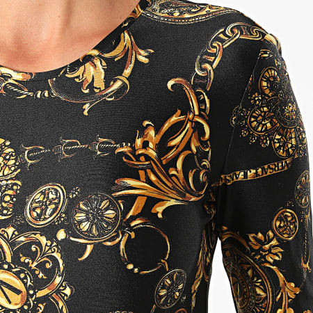 Versace Jeans Couture - Body Femme A Manches Longues Lycra Print Baroque Noir Renaissance