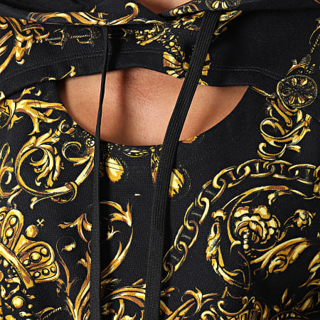 Versace Jeans Couture - Sweat Capuche Femme Crop Print Baroque Bijoux Noir Renaissance