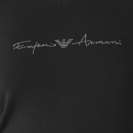 Emporio Armani - Tee Shirt Col V Femme A Strass 163221-1A223 Noir