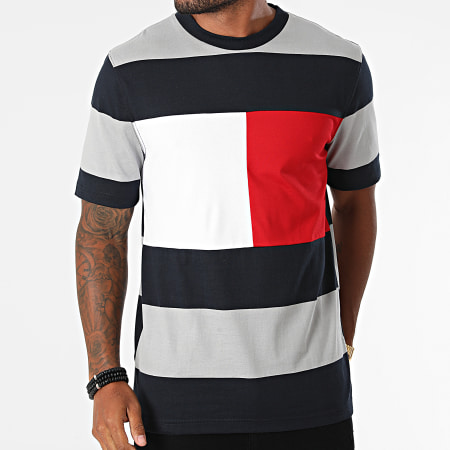 Tommy Hilfiger - Tee Shirt Fashion Block Stripe 9341 Gris Bleu Marine