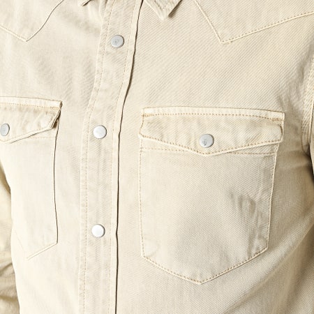 Frilivin - Camicia di jeans beige a maniche lunghe