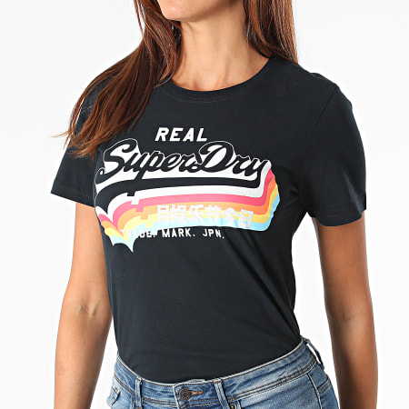 Superdry - Camiseta de mujer Vintage Label azul marino