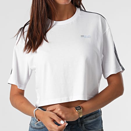 Fila - Tee Shirt A Bandes Femme Crop Mari Blanc