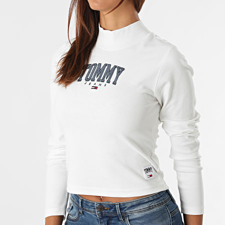 Tommy Jeans - Tee Shirt Manches Longues Femme Cropped Baby Rib 2112 Blanc