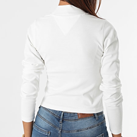 Tommy Jeans - Tee Shirt Manches Longues Femme Cropped Baby Rib 2112 Blanc