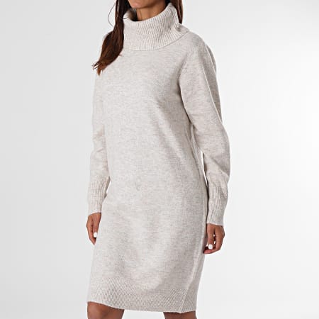 Deeluxe - Robe Pull A Col Roulé Femme Mila Beige Chiné