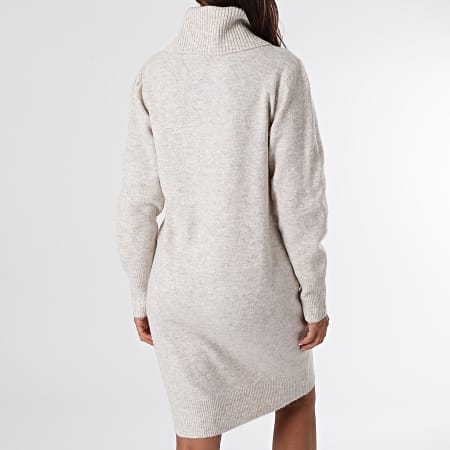 Deeluxe - Robe Pull A Col Roulé Femme Mila Beige Chiné