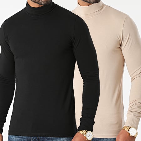 LBO - Set di 2 camicie a collo alto a maniche lunghe Uni 2000 nero e beige