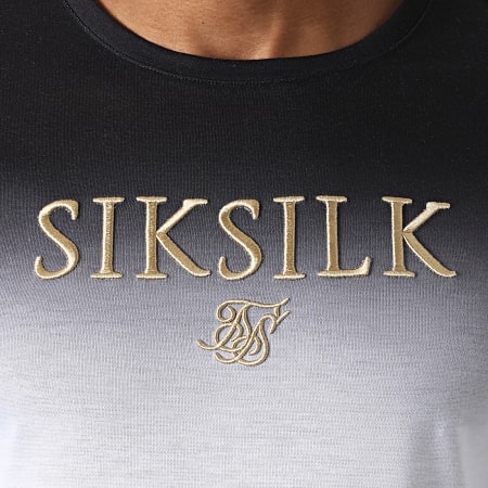 SikSilk - Tee Shirt High Fade Embroidery Gym 19512 Noir Blanc Doré Dégradé