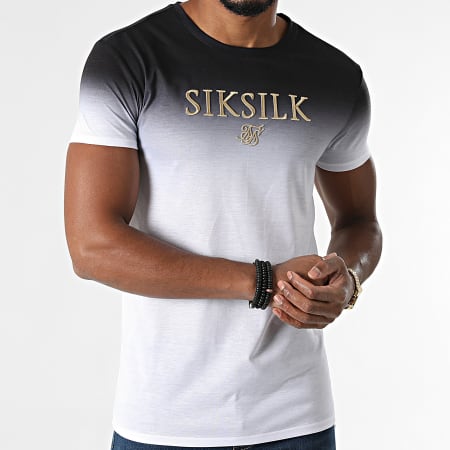 SikSilk - Tee Shirt High Fade Embroidery Gym 19512 Noir Blanc Doré Dégradé