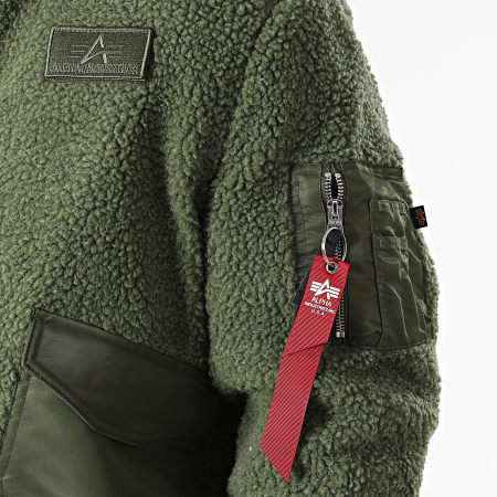 Alpha Industries - CWU Chaqueta de piel con capucha y cremallera de forro polar verde caqui
