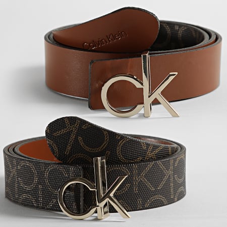 Calvin Klein - Cinturón de Mujer Reversible Mono Mix CK Logo 8476 Marrón