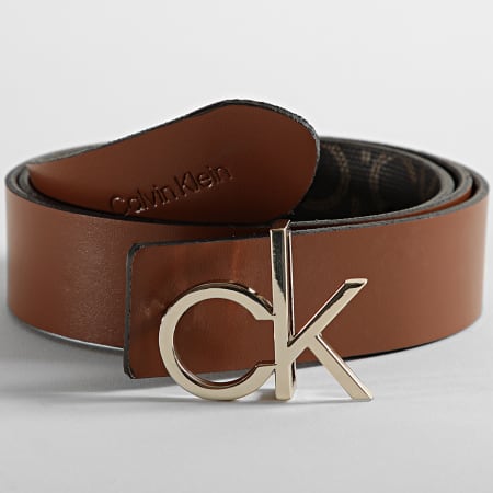Calvin Klein - Cinturón de Mujer Reversible Mono Mix CK Logo 8476 Marrón