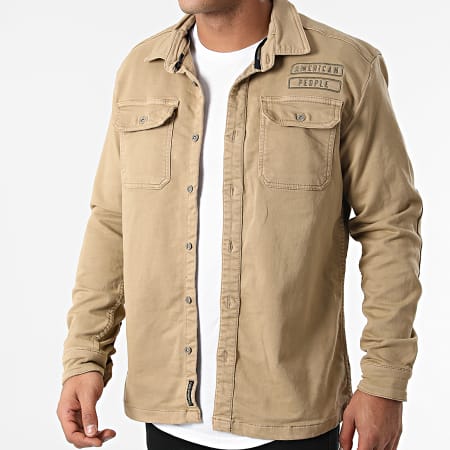 American People - Chemise Manches Longues Colos Beige