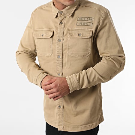 American People - Chemise Manches Longues Colos Beige