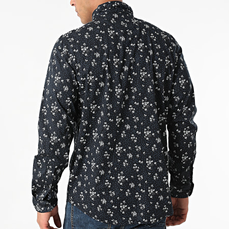American People - Chemise Manches Longues Floral Create Bleu Marine