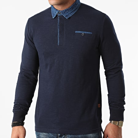American People - Polo Manches Longues Paolo 01-551 Bleu Marine