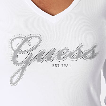 Guess - Tee Shirt Manches Longues Femme W1BI01 Blanc