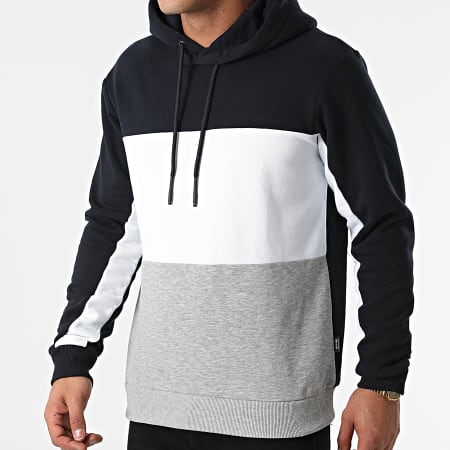 Only And Sons - Sweat Capuche Flin Life Colorblock Gris Chiné Blanc Bleu Marine