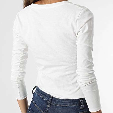 Pepe Jeans - Tee Shirt Manches Longues Femme Col V Bleu PL504990 Blanc