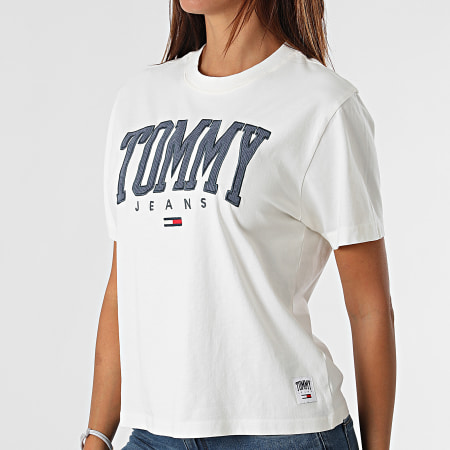 Tommy Jeans - Tee Shirt Femme Crop Collegiate 2111 Blanc