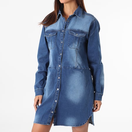 Girls Outfit - Robe Chemise Jean Femme A Manches Longues Riva Bleu Denim