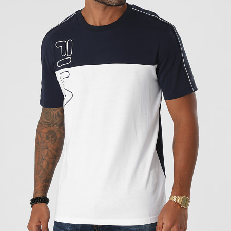 Fila - Tee Shirt A Bandes Ojas 683481 Bleu Marine Blanc