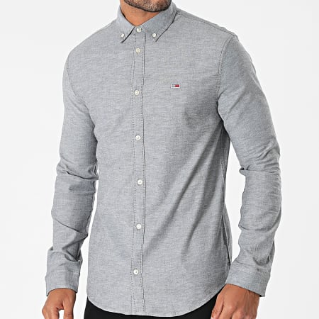 Tommy Jeans - Chemise Manches Longues Stretch Oxford 9420 Gris Anthracite Chiné