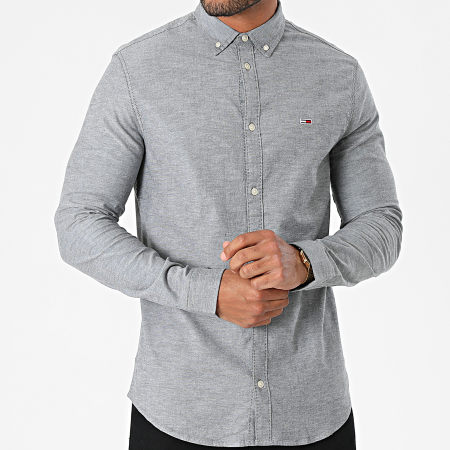 Tommy Jeans - Chemise Manches Longues Stretch Oxford 9420 Gris Anthracite Chiné