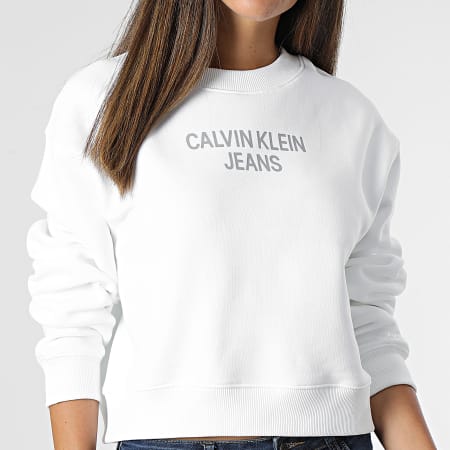 Calvin Klein - Sweat Crewneck Femme Crop 7298 Blanc