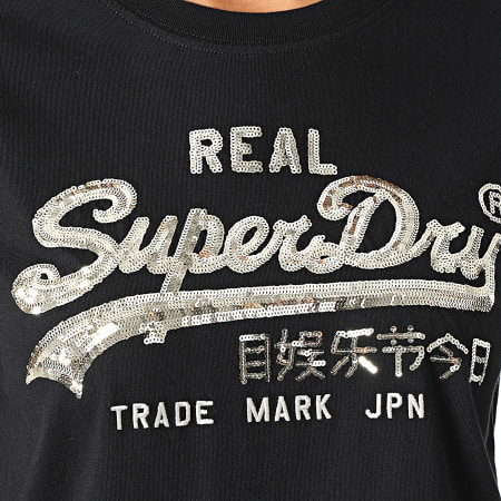 Superdry - Camiseta negra con etiqueta vintage Boho Sparkle para mujer