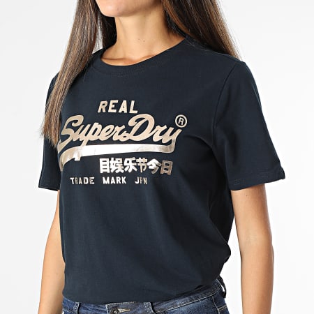 Superdry - Camiseta de mujer Vintage Label Boho Sparkle azul marino