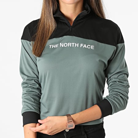 The North Face - Tee Shirt Manches Longues Femme Crop Zip Vert Kaki